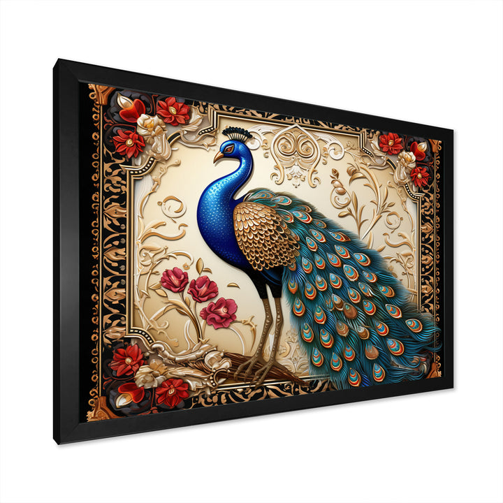 Retro Illustration Of Glorious Blue Peacock - Blue Peacock Wall Art