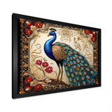 Retro Illustration Of Glorious Blue Peacock - Blue Peacock Wall Art