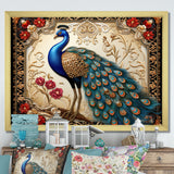 Retro Illustration Of Glorious Blue Peacock - Blue Peacock Wall Art