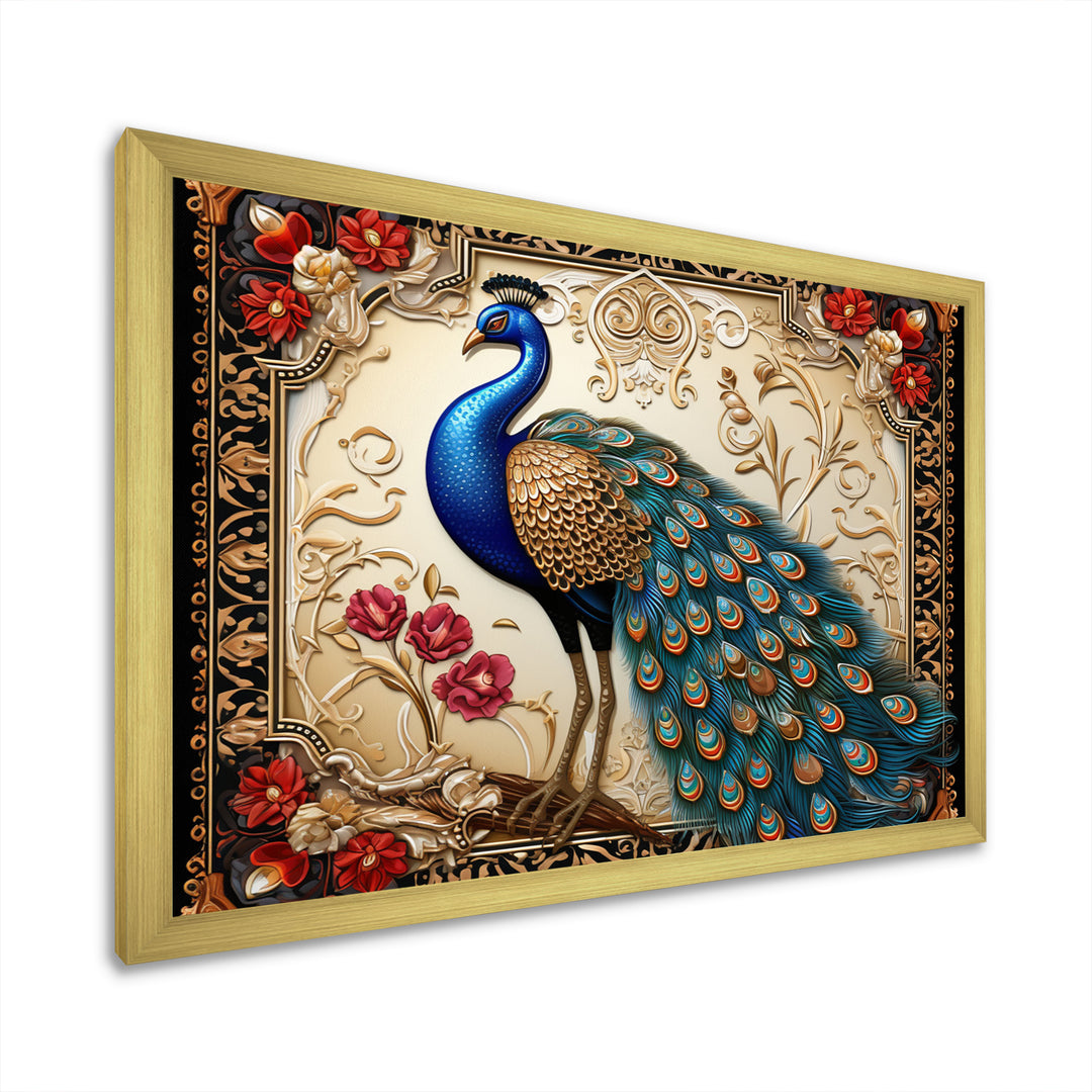 Retro Illustration Of Glorious Blue Peacock - Blue Peacock Wall Art