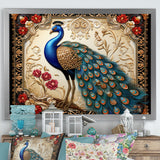 Retro Illustration Of Glorious Blue Peacock - Blue Peacock Wall Art