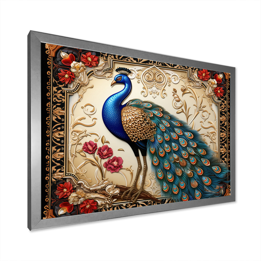 Retro Illustration Of Glorious Blue Peacock - Blue Peacock Wall Art