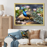 Photography Portrait Of Blue Peacock - Peacock Framed Canvas Art