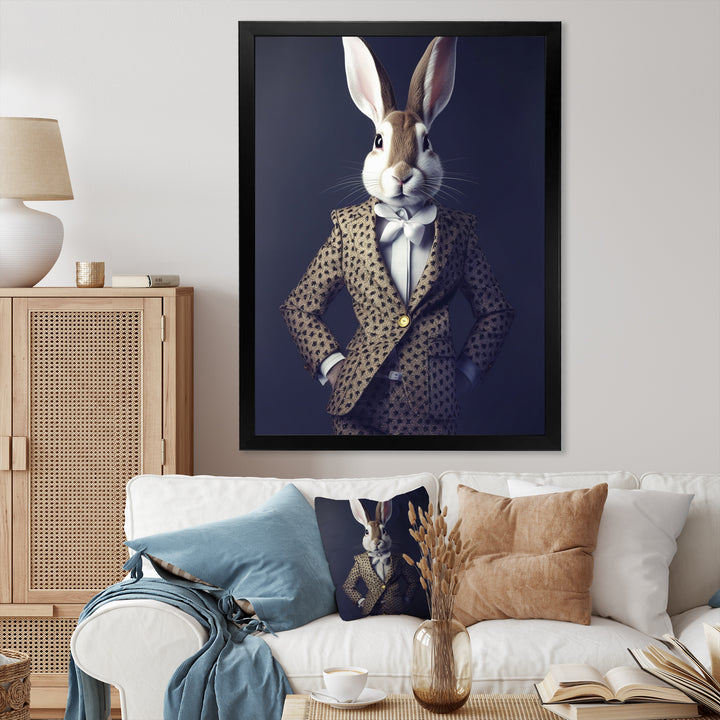 White Rabbit In Fancy Suit - Rabbit Living Room Wall Art