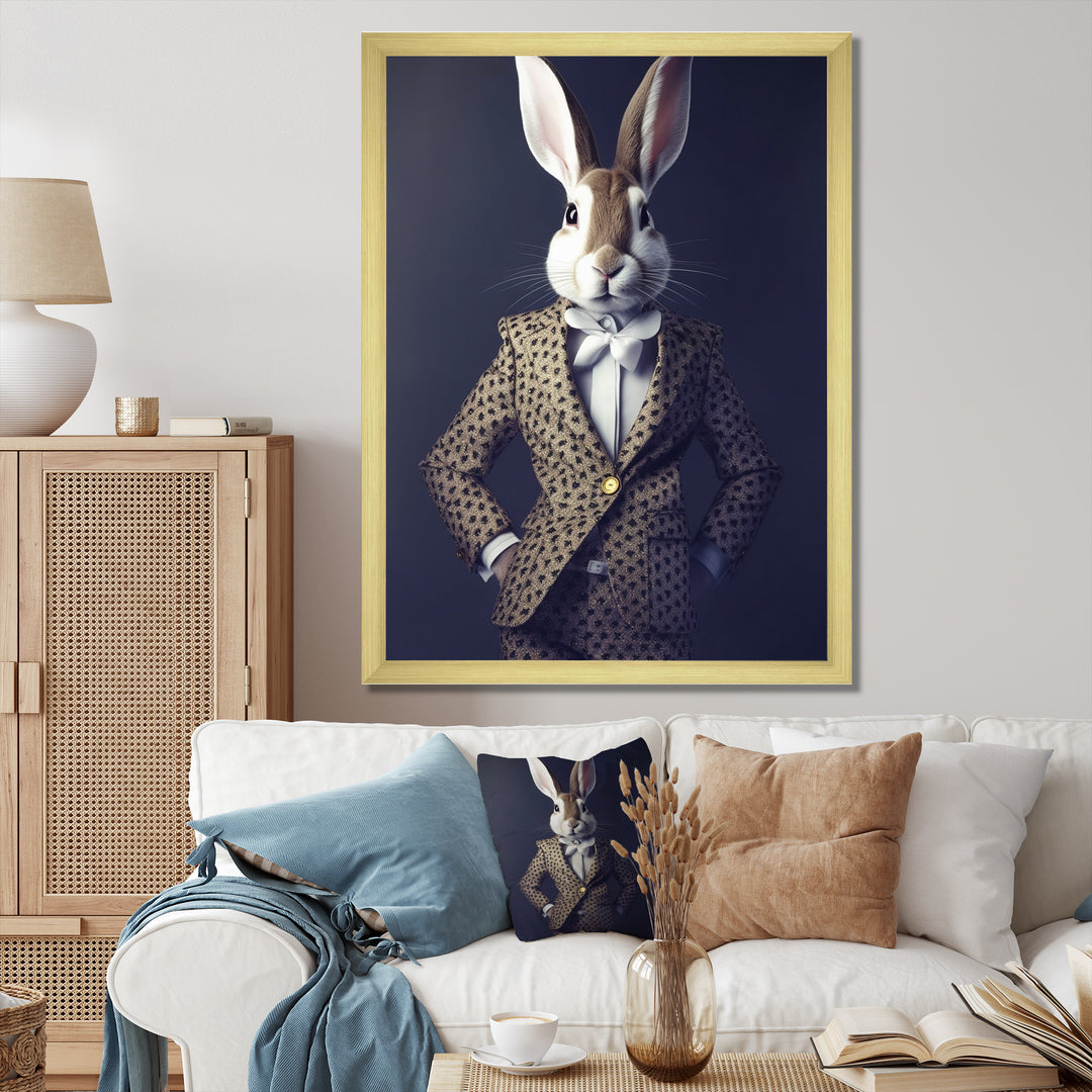 White Rabbit In Fancy Suit - Rabbit Living Room Wall Art