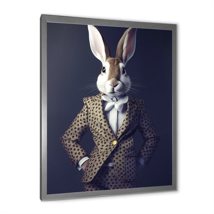 White Rabbit In Fancy Suit - Rabbit Living Room Wall Art