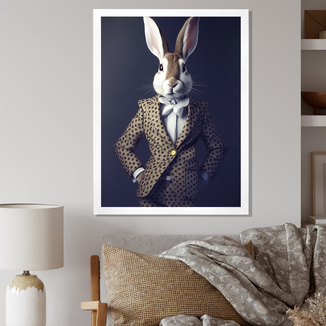 White Rabbit In Fancy Suit - Rabbit Living Room Wall Art