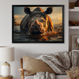 Wild Rhino In The Water Wildlife Photography - Rhino Bedroom Wall Art