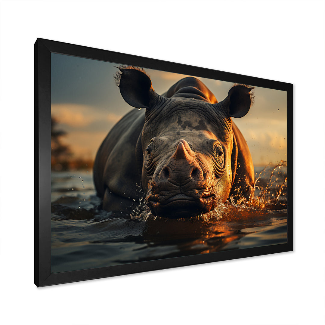 Wild Rhino In The Water Wildlife Photography - Rhino Bedroom Wall Art