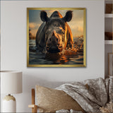Wild Rhino In The Water Wildlife Photography - Rhino Bedroom Wall Art
