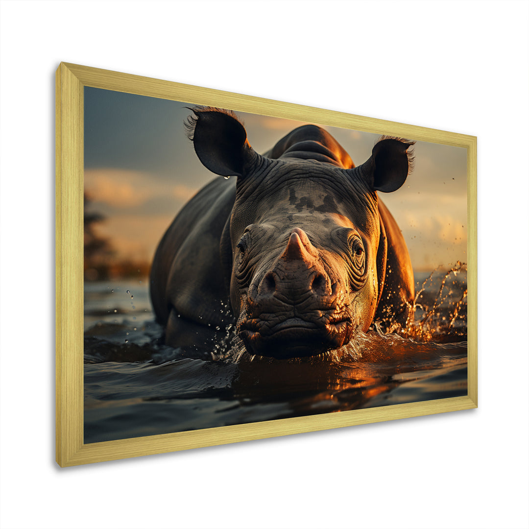 Wild Rhino In The Water Wildlife Photography - Rhino Bedroom Wall Art