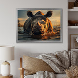 Wild Rhino In The Water Wildlife Photography - Rhino Bedroom Wall Art
