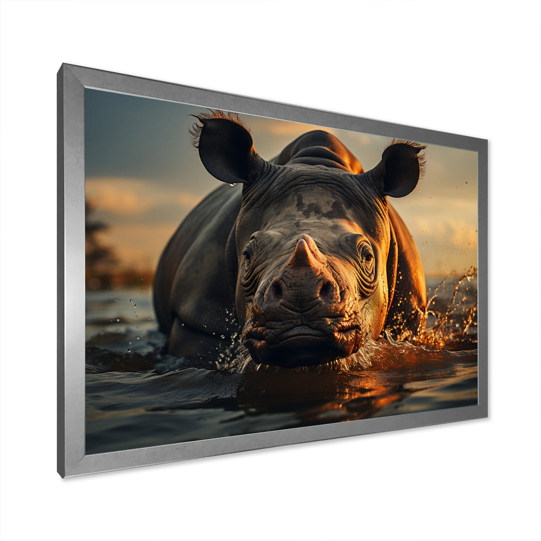 Wild Rhino In The Water Wildlife Photography - Rhino Bedroom Wall Art