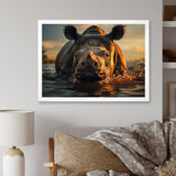 Wild Rhino In The Water Wildlife Photography - Rhino Bedroom Wall Art