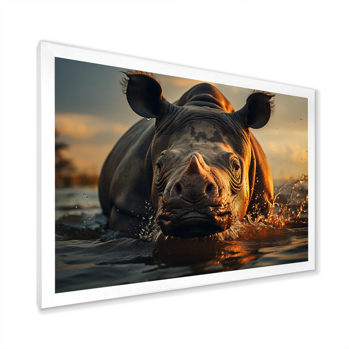 Wild Rhino In The Water Wildlife Photography - Rhino Bedroom Wall Art