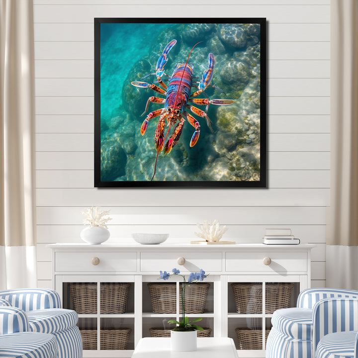 Purple Majestic Lobster Turquoise Tropical Water - Marine Animals Wall Art Prints