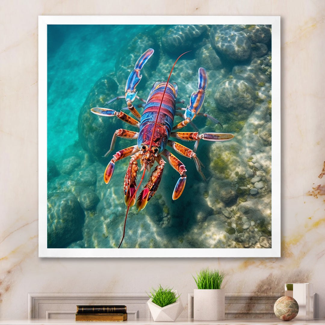 Purple Majestic Lobster Turquoise Tropical Water - Marine Animals Wall Art Prints