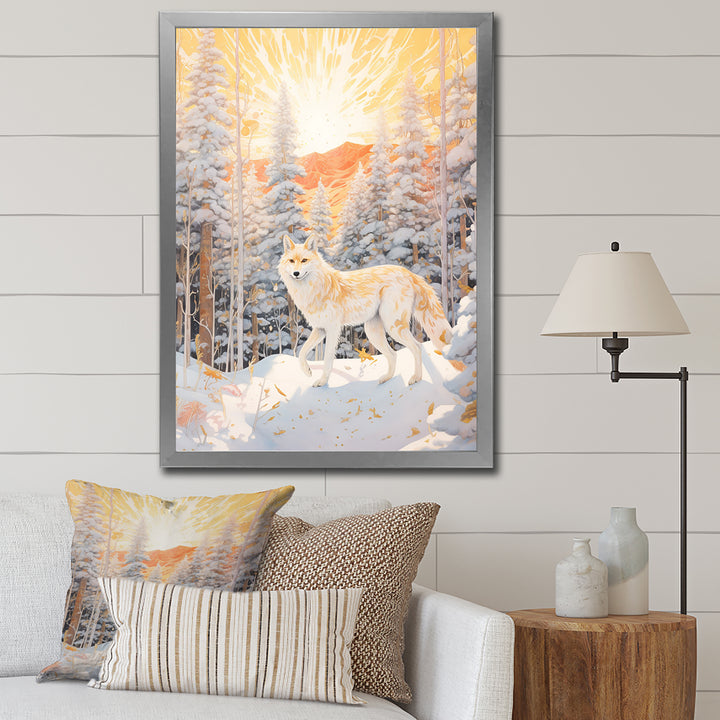 White Wild Wolf In Winter Forest - White Wolf Wall Art
