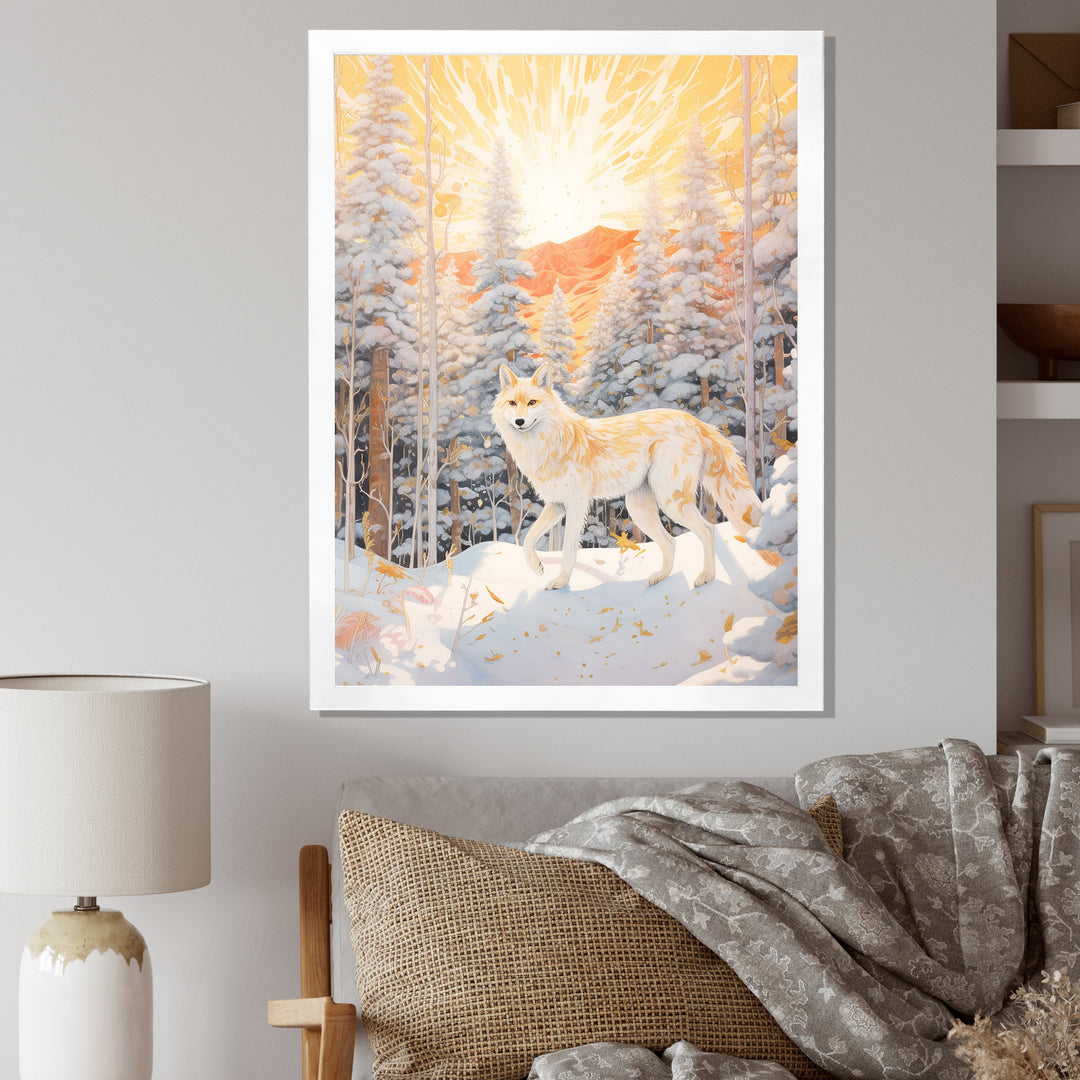 White Wild Wolf In Winter Forest - White Wolf Wall Art