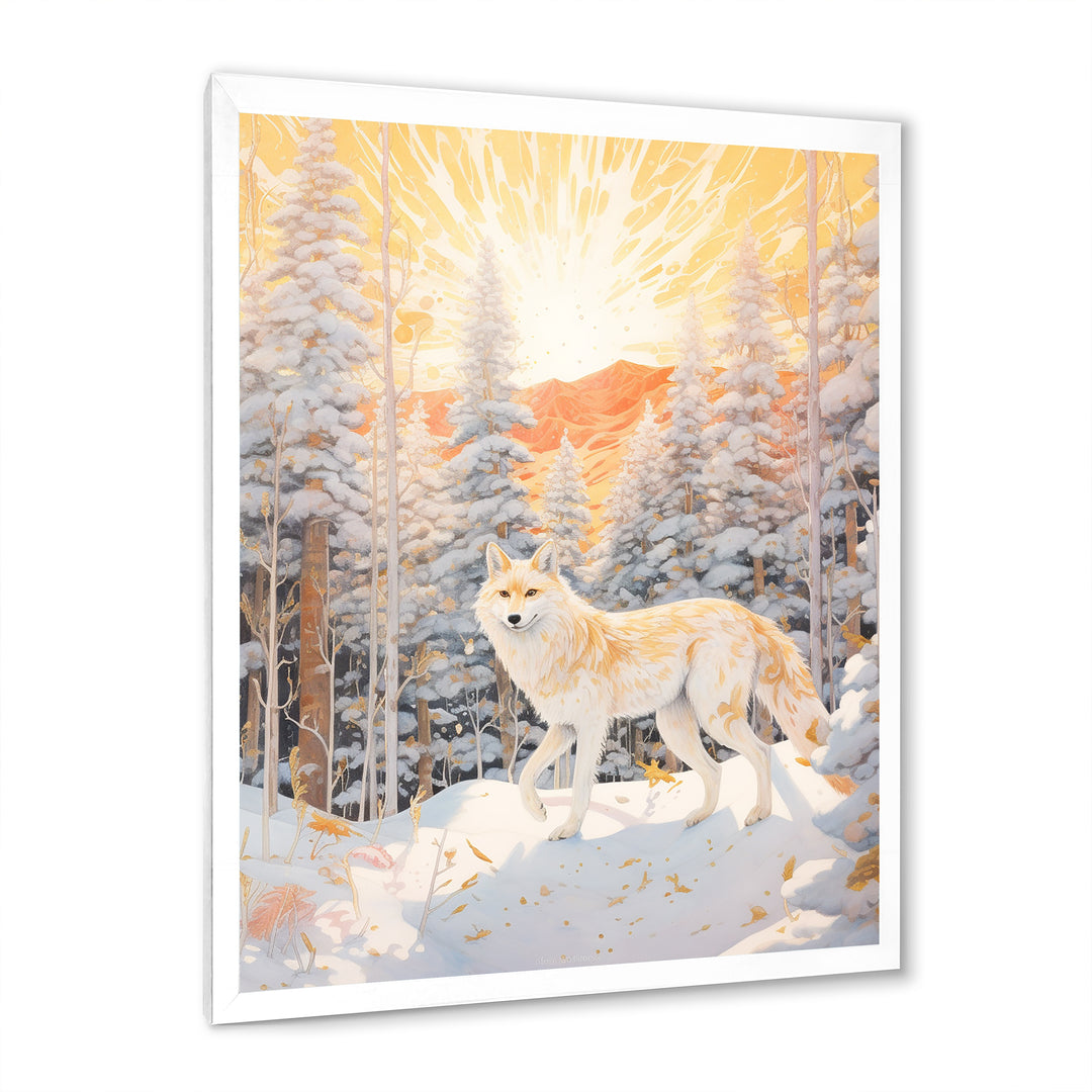 White Wild Wolf In Winter Forest - White Wolf Wall Art