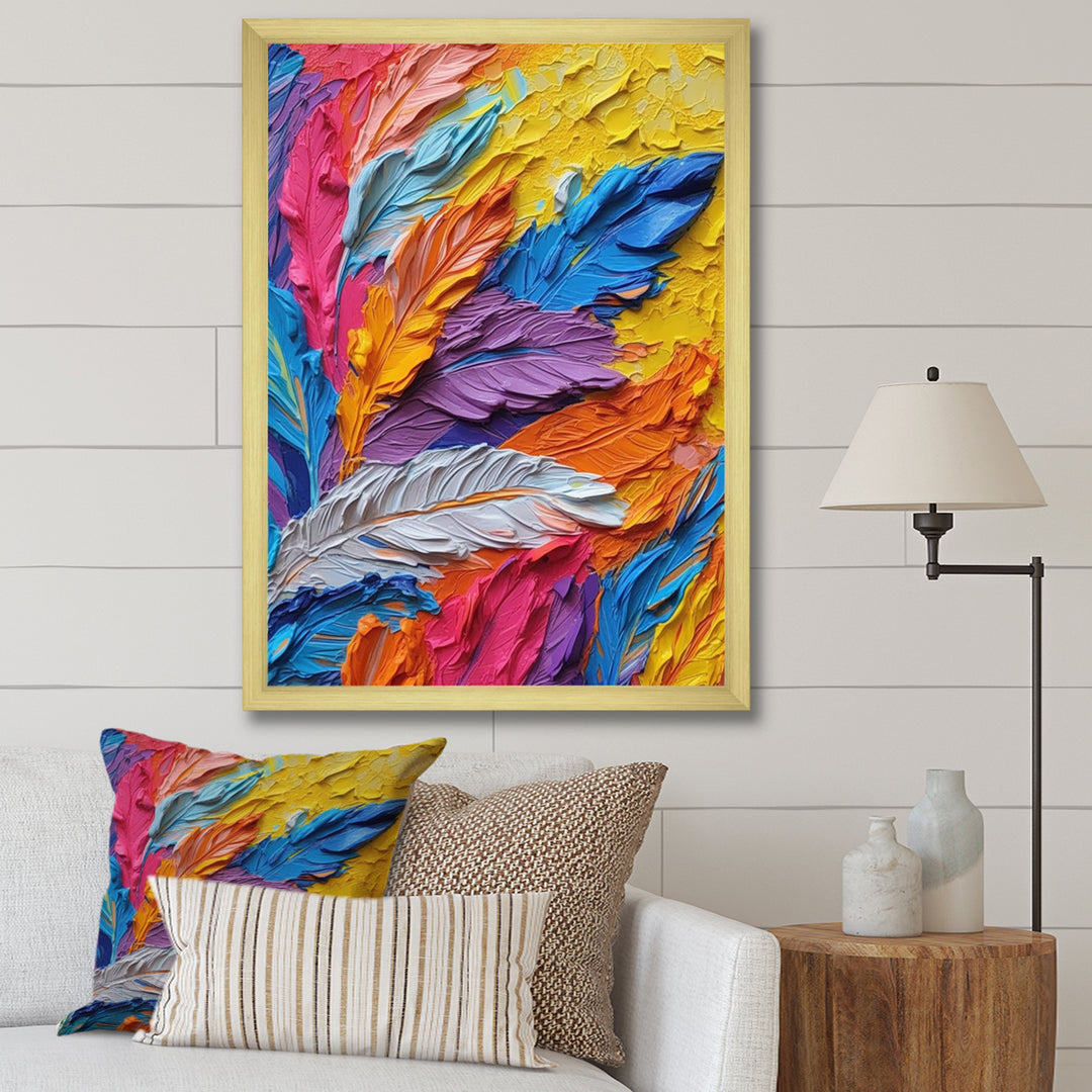 Rough Texture Colorful Feathers Painting - Feathers Large Canvas Wall Art