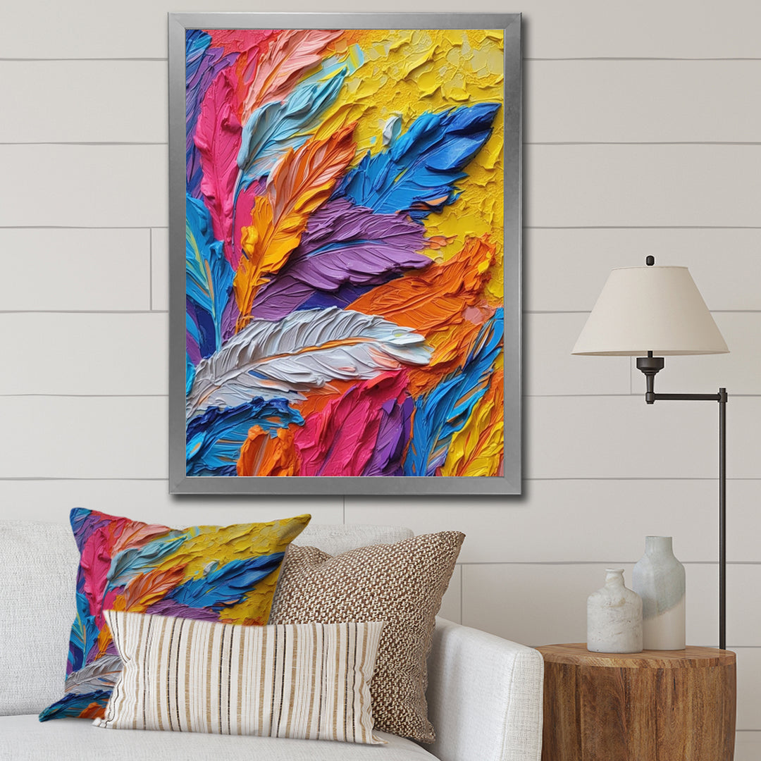 Rough Texture Colorful Feathers Painting - Feathers Large Canvas Wall Art