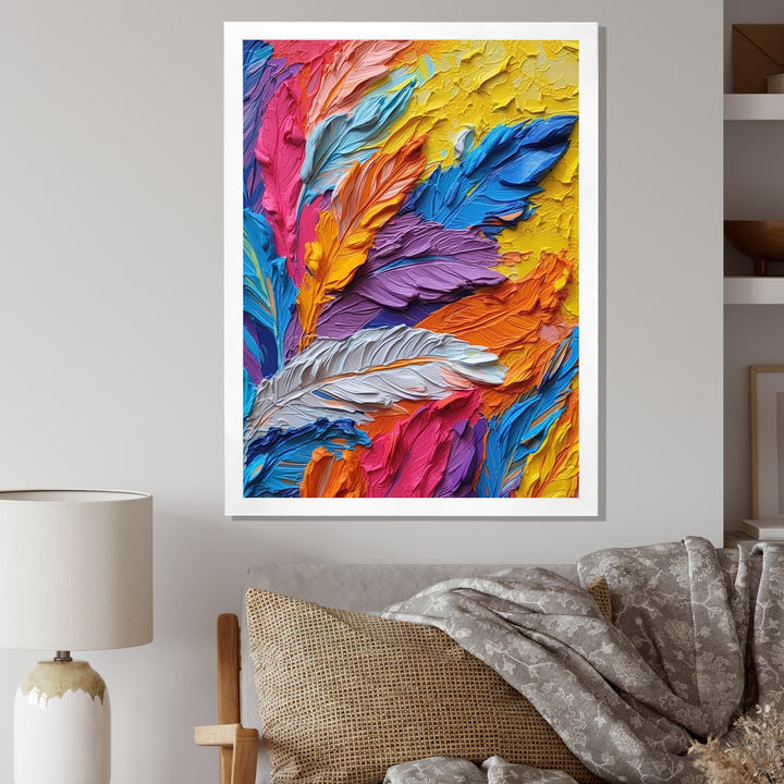 Rough Texture Colorful Feathers Painting - Feathers Large Canvas Wall Art
