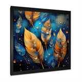 Boho Glam Gold Feathers On Cosmic Blue - Feathers Living Room Wall Art