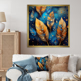 Boho Glam Gold Feathers On Cosmic Blue - Feathers Living Room Wall Art