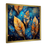 Boho Glam Gold Feathers On Cosmic Blue - Feathers Living Room Wall Art