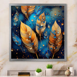Boho Glam Gold Feathers On Cosmic Blue - Feathers Living Room Wall Art