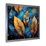 Boho Glam Gold Feathers On Cosmic Blue - Feathers Living Room Wall Art