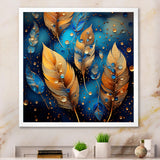 Boho Glam Gold Feathers On Cosmic Blue - Feathers Living Room Wall Art