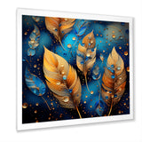 Boho Glam Gold Feathers On Cosmic Blue - Feathers Living Room Wall Art