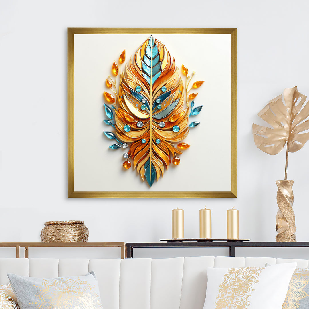 Boho Glam Amber Gold And Turquoise Theater - Feathers Canvas Wall Art