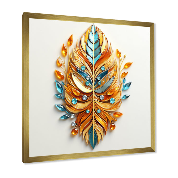 Boho Glam Amber Gold And Turquoise Theater - Feathers Canvas Wall Art