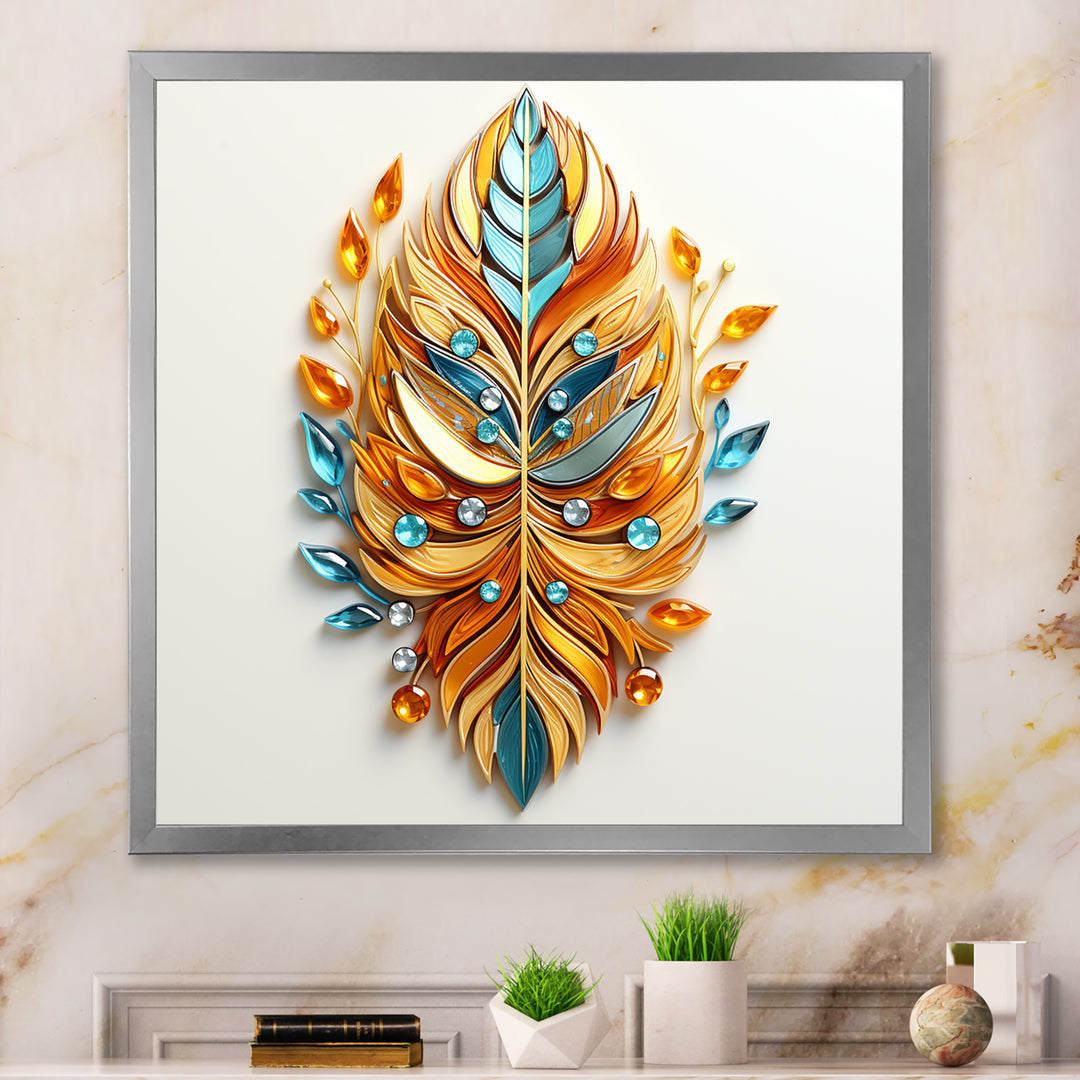 Boho Glam Amber Gold And Turquoise Theater - Feathers Canvas Wall Art