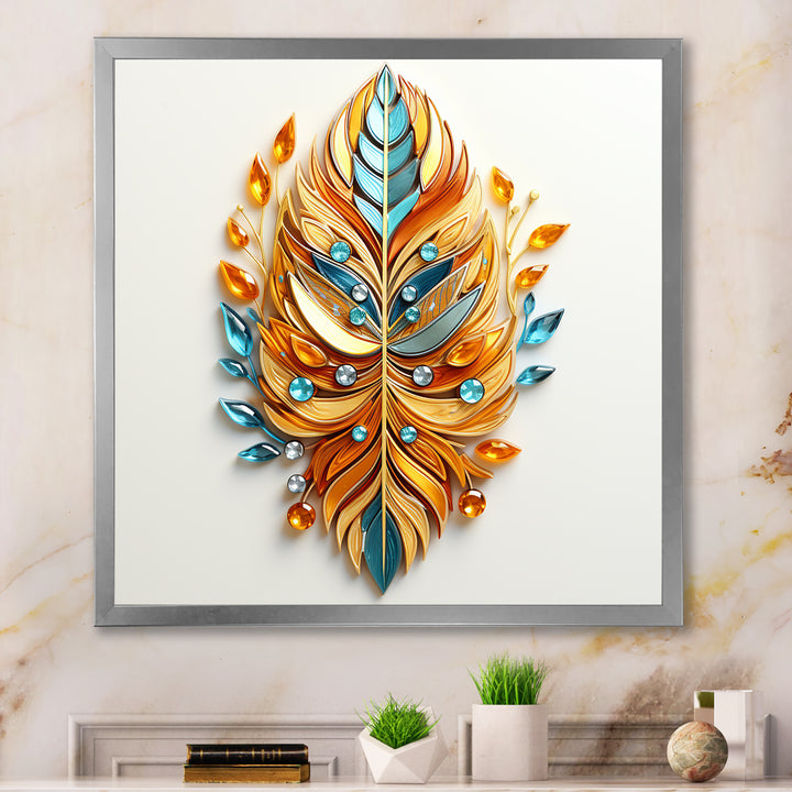 Boho Glam Amber Gold And Turquoise Theater - Feathers Canvas Wall Art