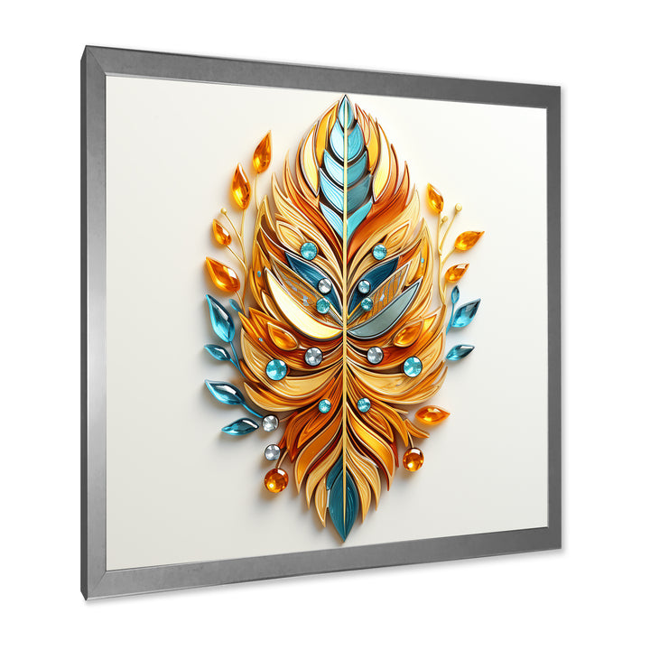Boho Glam Amber Gold And Turquoise Theater - Feathers Canvas Wall Art