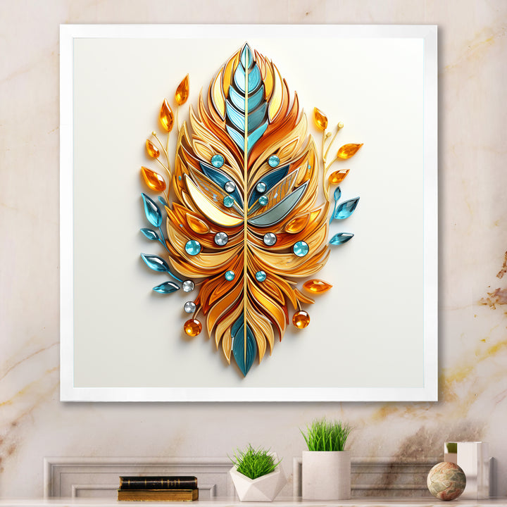 Boho Glam Amber Gold And Turquoise Theater - Feathers Canvas Wall Art