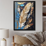 Boho Glam Exquisite Gold On Blue Feather Painting - Feathers Wall Art Prints