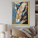 Boho Glam Exquisite Gold On Blue Feather Painting - Feathers Wall Art Prints