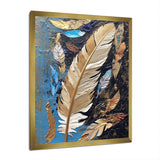 Boho Glam Exquisite Gold On Blue Feather Painting - Feathers Wall Art Prints