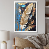 Boho Glam Exquisite Gold On Blue Feather Painting - Feathers Wall Art Prints