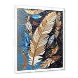 Boho Glam Exquisite Gold On Blue Feather Painting - Feathers Wall Art Prints