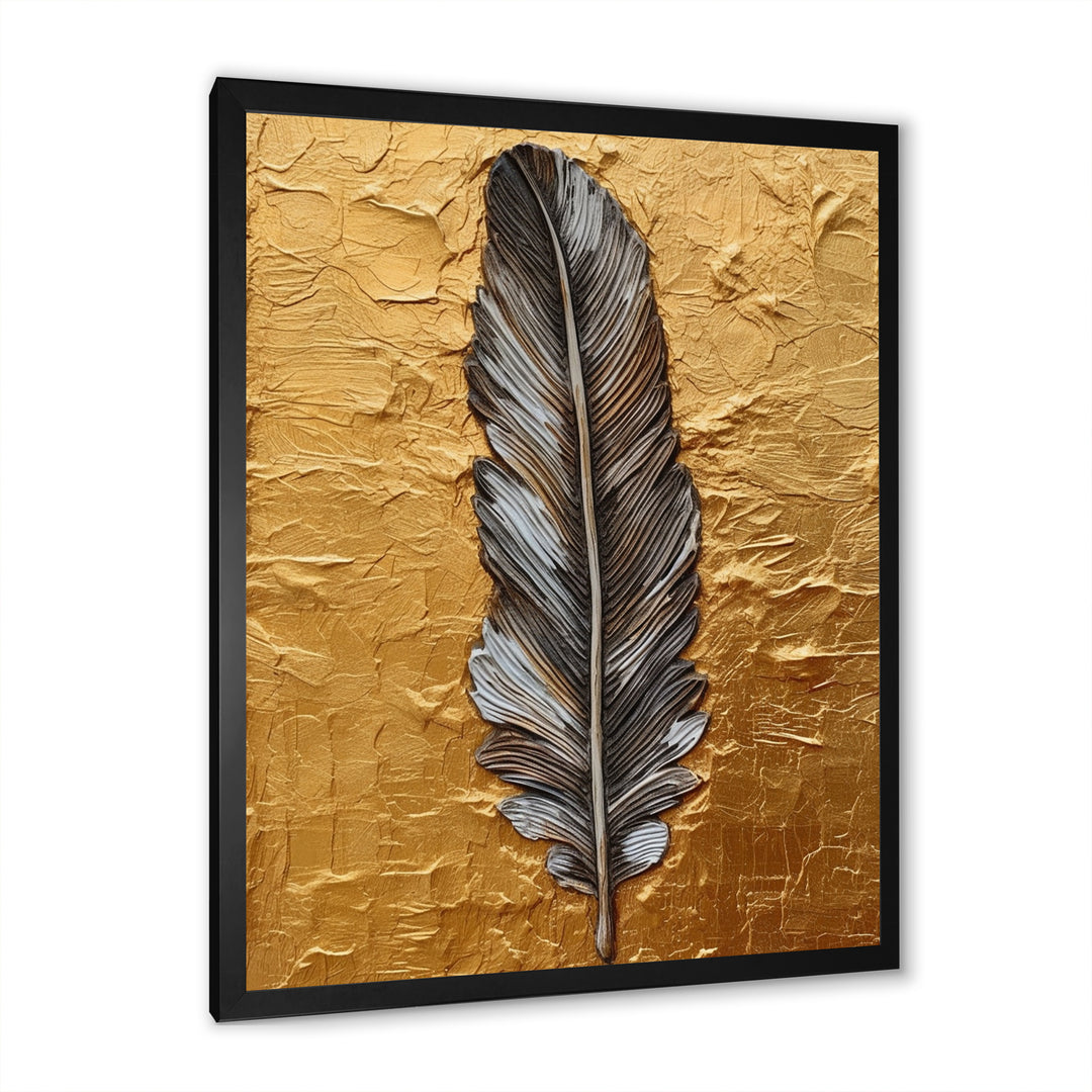 Boho Glam Exquisite Gold Feather Painting - Black Feathers Wall Art