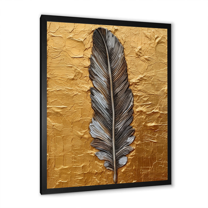 Boho Glam Exquisite Gold Feather Painting - Black Feathers Wall Art