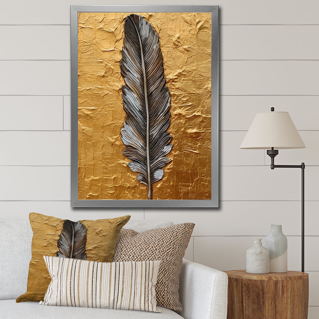 Boho Glam Exquisite Gold Feather Painting - Black Feathers Wall Art