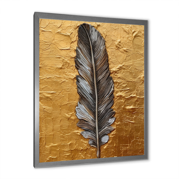 Boho Glam Exquisite Gold Feather Painting - Black Feathers Wall Art