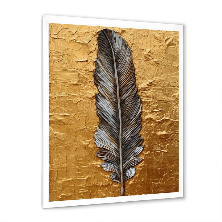 Boho Glam Exquisite Gold Feather Painting - Black Feathers Wall Art